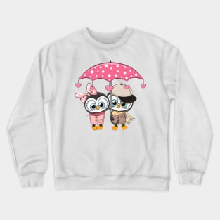 Two cute lovers of a penguin. With an umbrella with hearts. Crewneck Sweatshirt